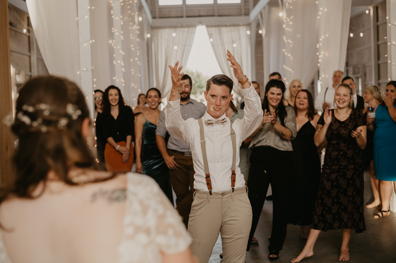 A fun wedding reception at Kylan Barn in Delmar, Maryland by Britney Clause Photography