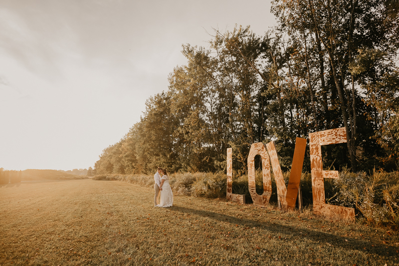 Stunning bride and bride sunset wedding portraits at Kylan Barn in Delmar, Maryland by Britney Clause Photography