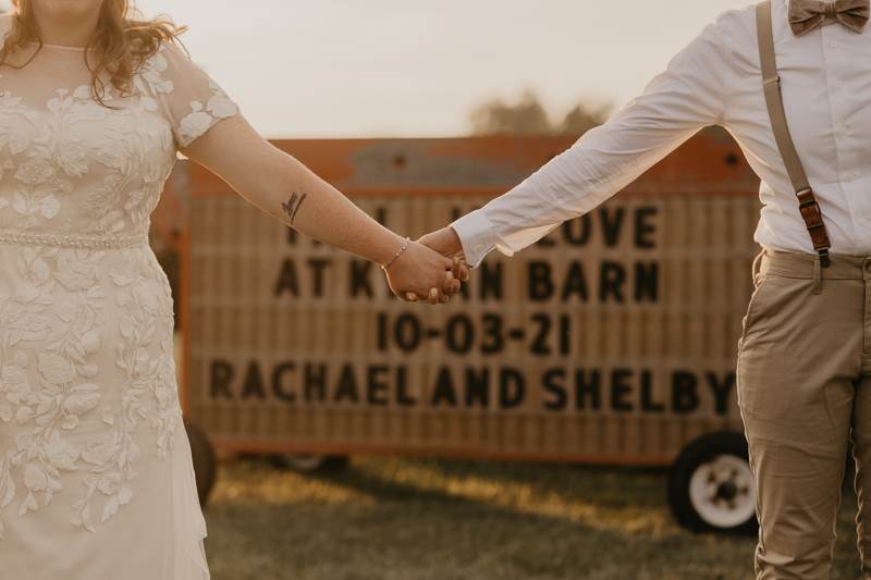 Stunning bride and bride sunset wedding portraits at Kylan Barn in Delmar, Maryland by Britney Clause Photography