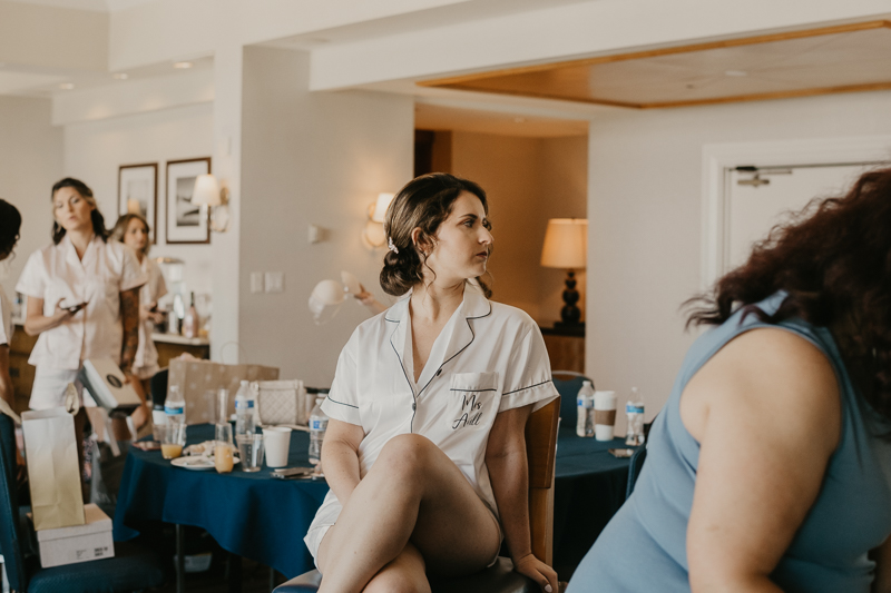 A bride getting ready for her wedding at The Hyatt Regency Chesapeake Bay, Maryland by Britney Clause Photography