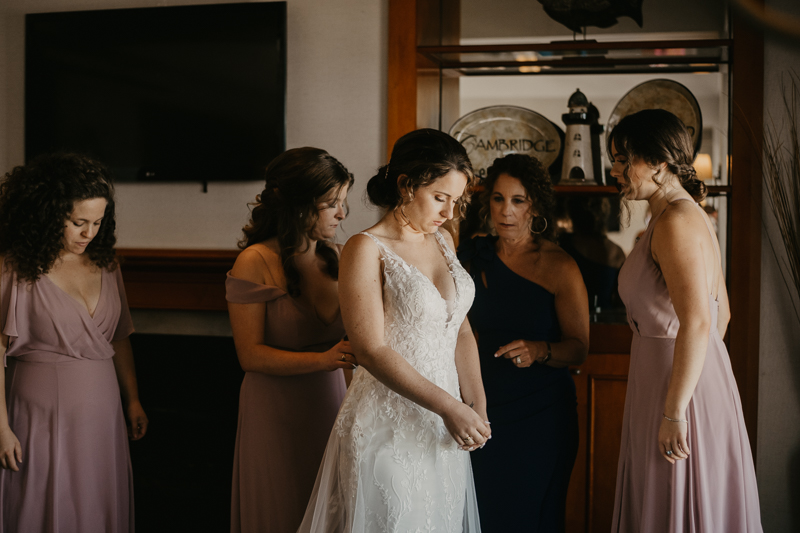 A bride getting ready for her wedding at The Hyatt Regency Chesapeake Bay, Maryland by Britney Clause Photography