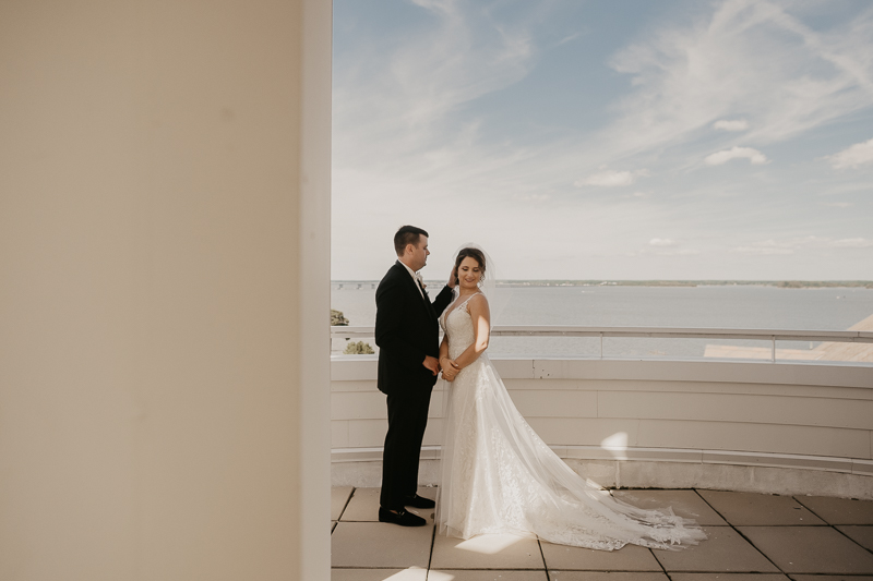 Stunning bride and groom first look in the Raven's View at The Hyatt Regency Chesapeake Bay, Maryland by Britney Clause Photography