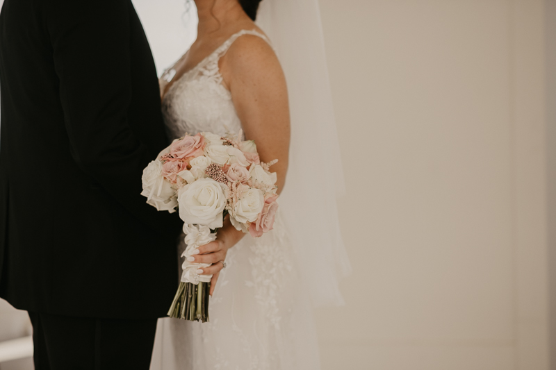 Stunning bride and groom first look in the Raven's View at The Hyatt Regency Chesapeake Bay, Maryland by Britney Clause Photography