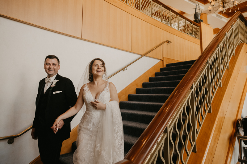 Stunning bride and groom wedding portraits at The Hyatt Regency Chesapeake Bay, Maryland by Britney Clause Photography