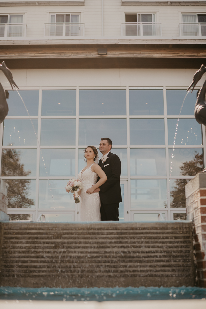 Stunning bride and groom wedding portraits at The Hyatt Regency Chesapeake Bay, Maryland by Britney Clause Photography