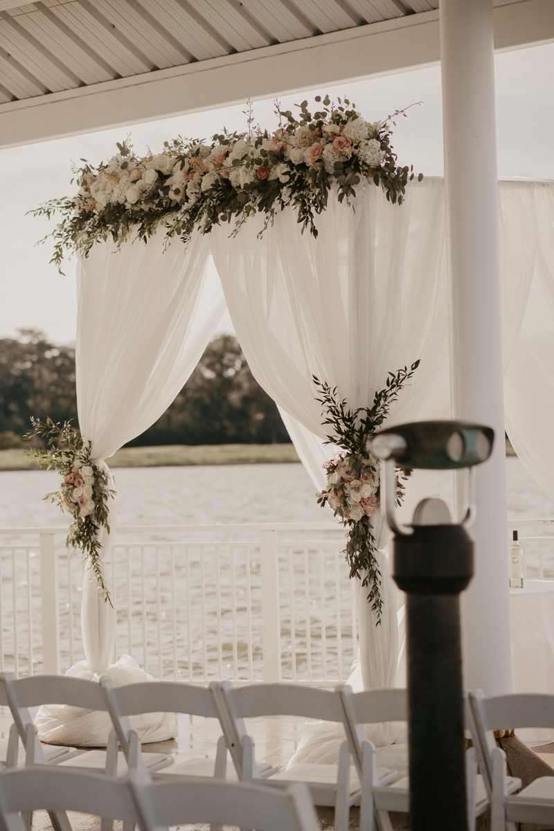 Amazing wedding ceremony detail florals by Belles Fleurs at The Hyatt Regency Chesapeake Bay, Maryland by Britney Clause Photography