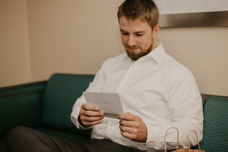 A groom getting ready for his wedding at the Vineyards of Mary's Meadow in Darlington, Maryland by Britney Clause Photography