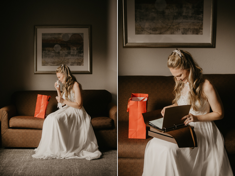 A bride getting ready for her wedding at the Vineyards of Mary's Meadow in Darlington, Maryland by Britney Clause Photography
