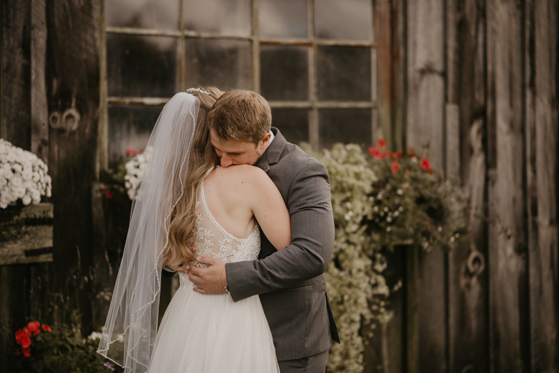 Stunning bride and groom wedding portraits at the Vineyards of Mary's Meadow in Darlington, Maryland by Britney Clause Photography