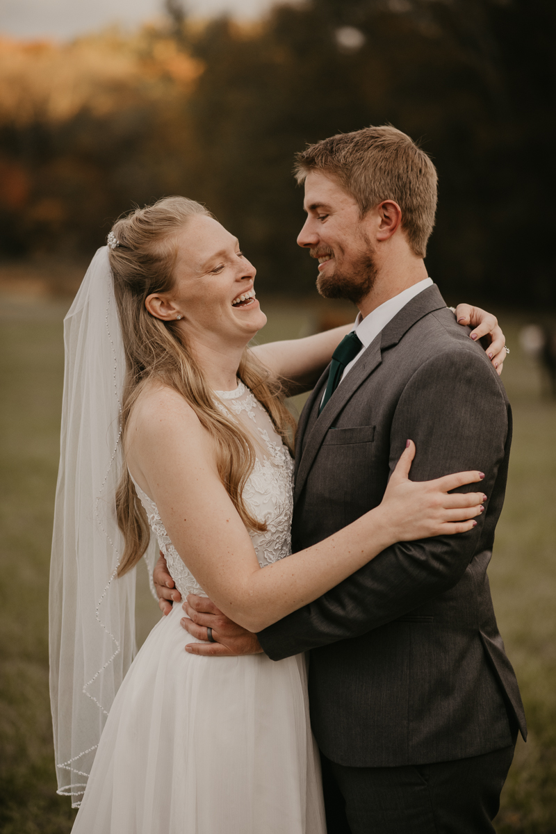 Stunning bride and groom wedding portraits at the Vineyards of Mary's Meadow in Darlington, Maryland by Britney Clause Photography