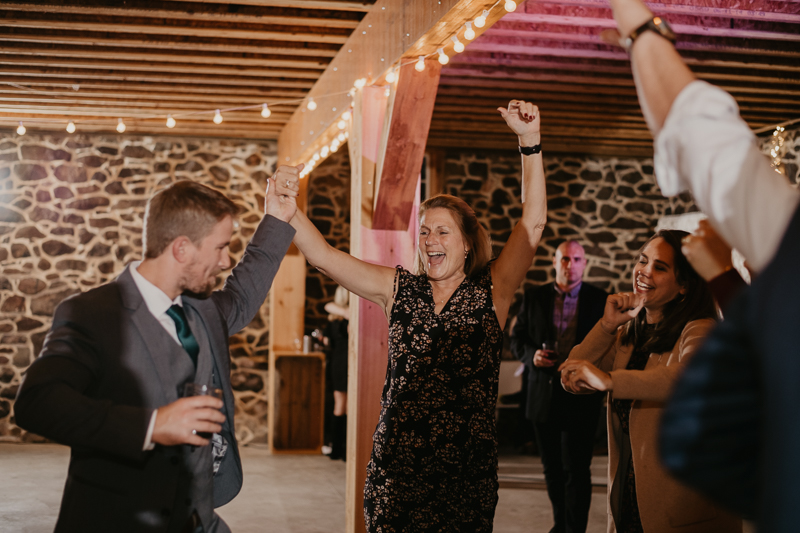 A fun evening wedding reception at the Vineyards of Mary's Meadow in Darlington, Maryland by Britney Clause Photography