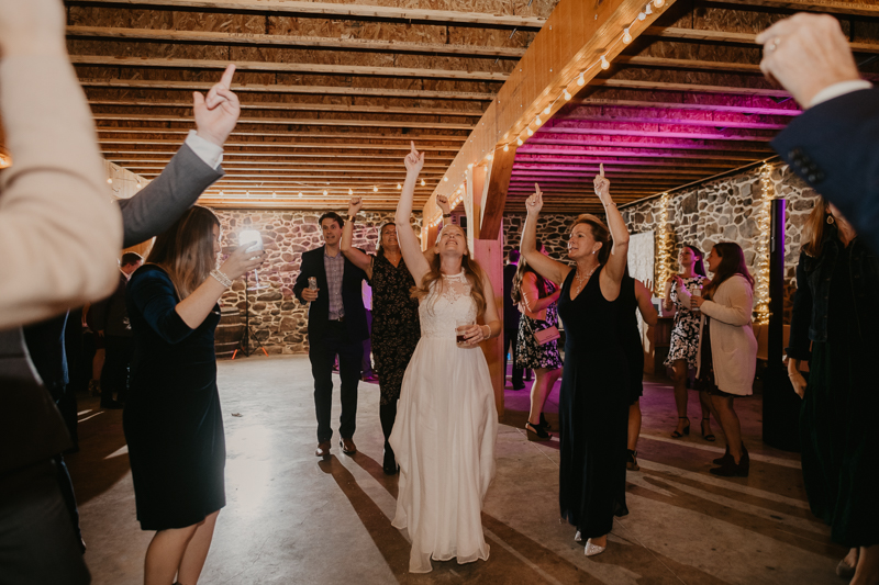 A fun evening wedding reception at the Vineyards of Mary's Meadow in Darlington, Maryland by Britney Clause Photography