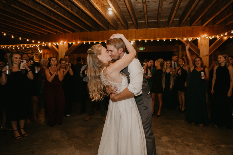 A fun evening wedding reception at the Vineyards of Mary's Meadow in Darlington, Maryland by Britney Clause Photography