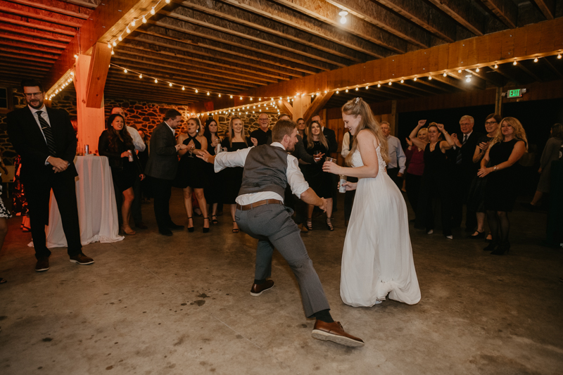 A fun evening wedding reception at the Vineyards of Mary's Meadow in Darlington, Maryland by Britney Clause Photography