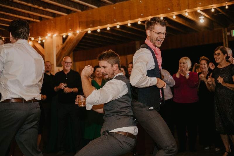 A fun evening wedding reception at the Vineyards of Mary's Meadow in Darlington, Maryland by Britney Clause Photography