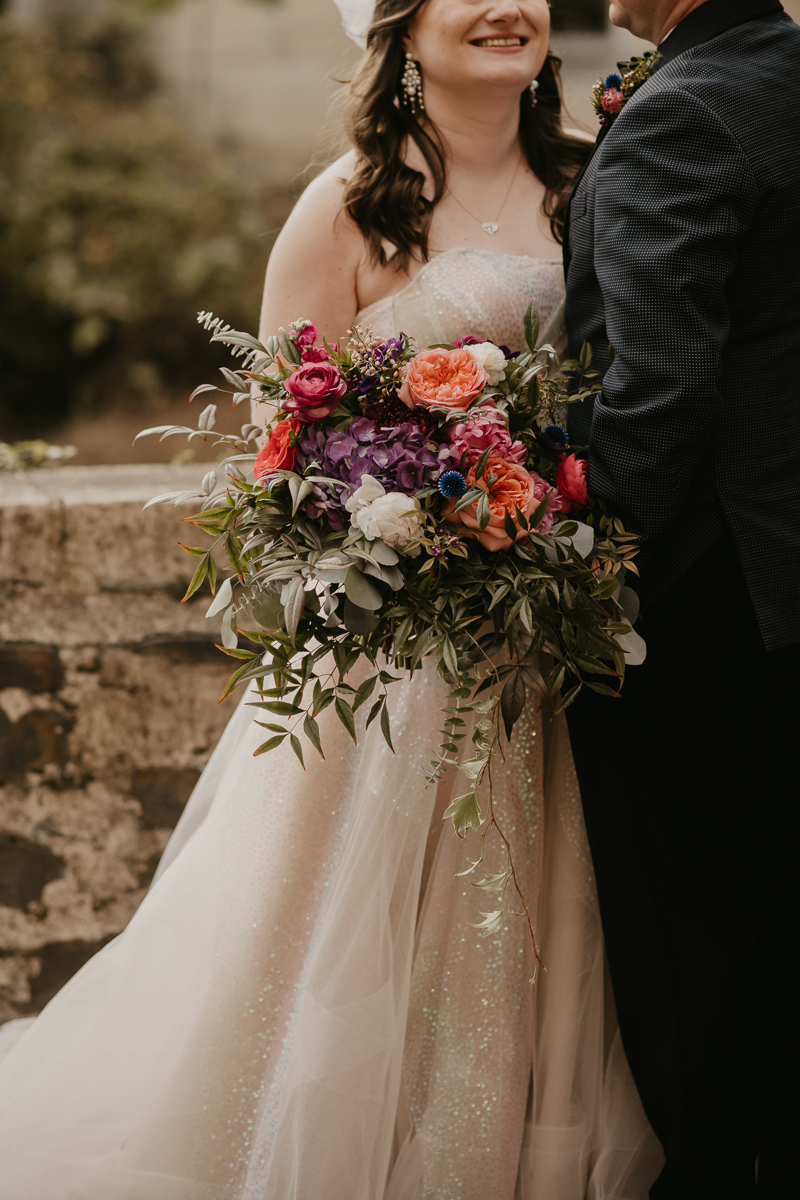 Colorful bridal bouquet from Willow Oak Farm at the Heron Room in Baltimore, Maryland by Britney Clause Photography