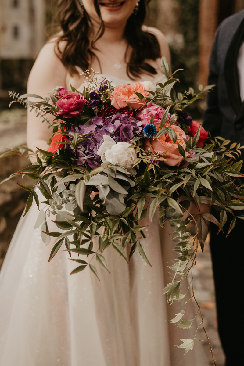 Colorful bridal bouquet from Willow Oak Farm at the Heron Room in Baltimore, Maryland by Britney Clause Photography