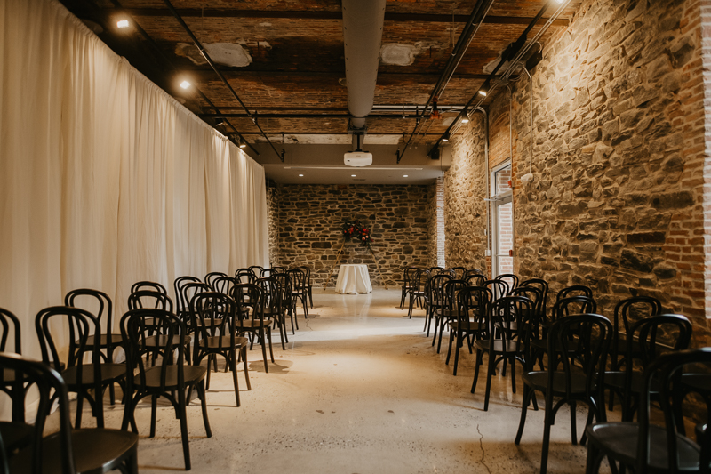Amazing industrial wedding ceremony florals by Willow Oak Farm at the Heron Room in Baltimore, Maryland by Britney Clause Photography
