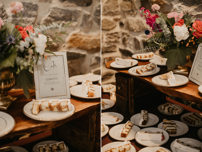 Delicious gold flecked wedding cake by Copper Kitchen at the Heron Room in Baltimore, Maryland by Britney Clause Photography