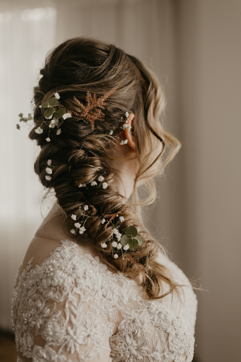 Beautiful bridal hair and makeup by Brushed Beauty for a Mt. Washington Mill Dye House in Baltimore, Maryland by Britney Clause Photography