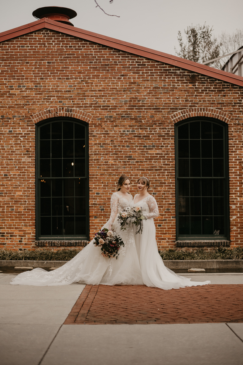 Stunning bride and bride wedding portraits at the Mt. Washington Mill Dye House in Baltimore, Maryland by Britney Clause Photography