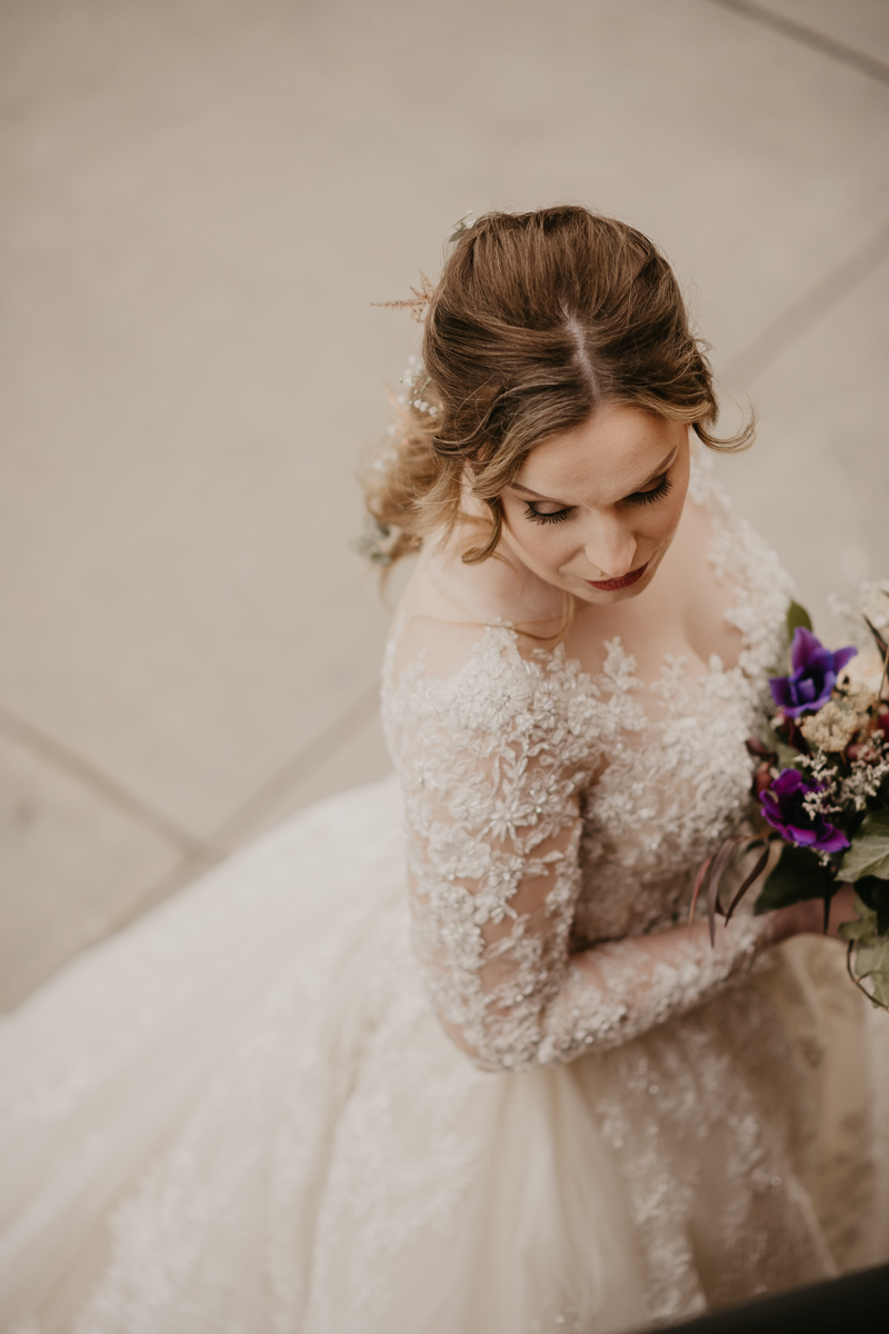 Stunning bride and bride wedding portraits at the Mt. Washington Mill Dye House in Baltimore, Maryland by Britney Clause Photography