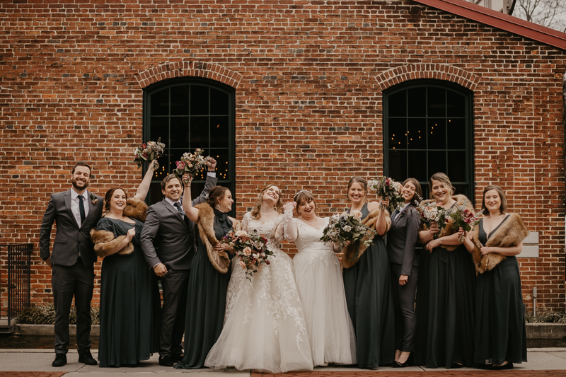 Beautiful bridal party portraits at the Mt. Washington Mill Dye House in Baltimore, Maryland by Britney Clause Photography