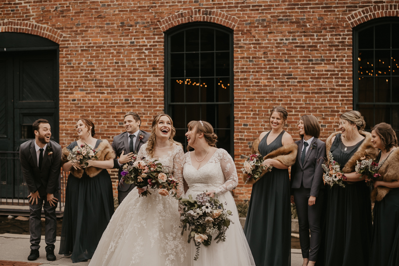 Beautiful bridal party portraits at the Mt. Washington Mill Dye House in Baltimore, Maryland by Britney Clause Photography