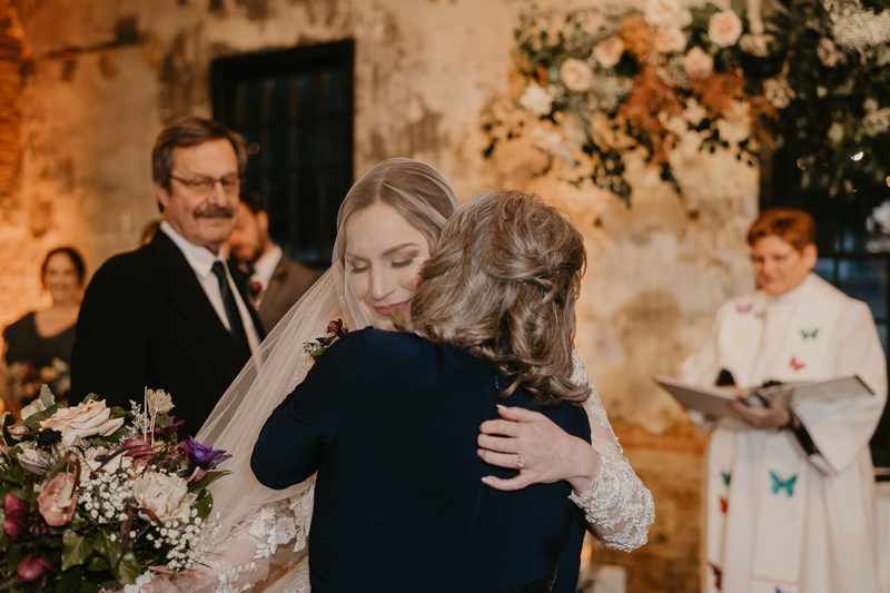 Amazing industrial wedding ceremony at the Mt. Washington Mill Dye House in Baltimore, Maryland by Britney Clause Photography