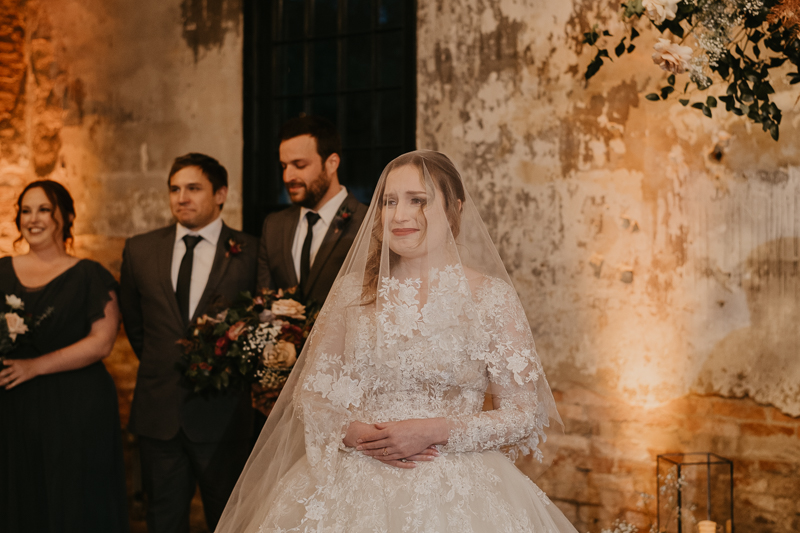 Amazing industrial wedding ceremony at the Mt. Washington Mill Dye House in Baltimore, Maryland by Britney Clause Photography