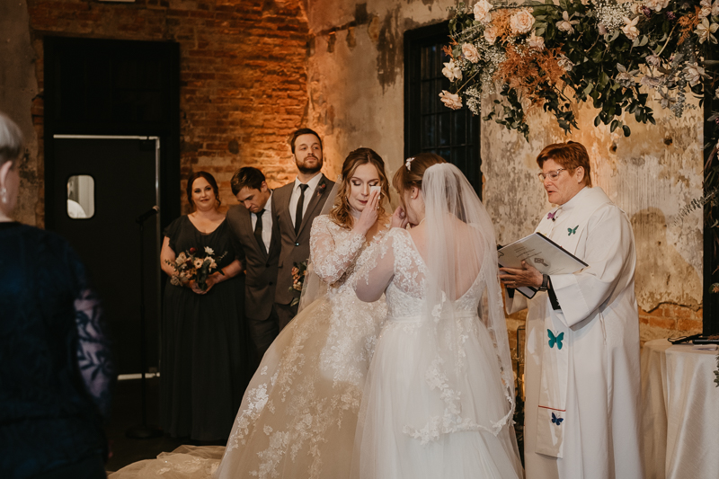 Amazing industrial wedding ceremony at the Mt. Washington Mill Dye House in Baltimore, Maryland by Britney Clause Photography