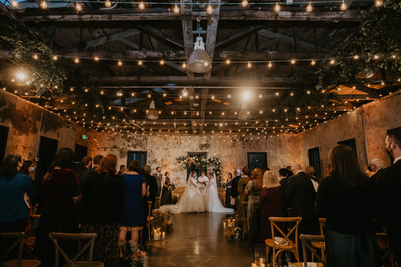 Amazing industrial wedding ceremony at the Mt. Washington Mill Dye House in Baltimore, Maryland by Britney Clause Photography