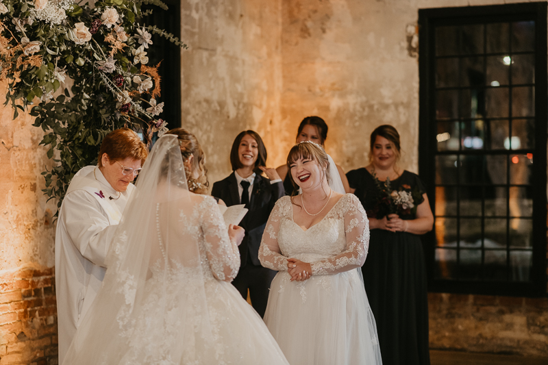 Amazing industrial wedding ceremony at the Mt. Washington Mill Dye House in Baltimore, Maryland by Britney Clause Photography