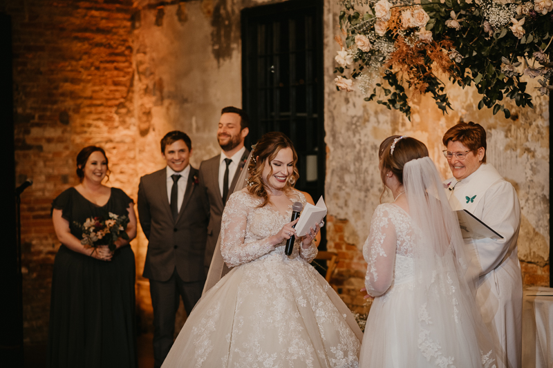 Amazing industrial wedding ceremony at the Mt. Washington Mill Dye House in Baltimore, Maryland by Britney Clause Photography