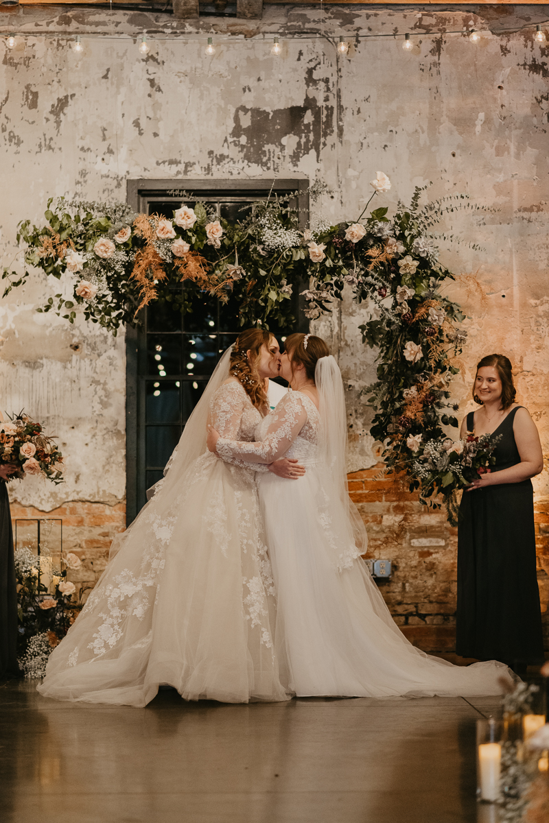 Amazing industrial wedding ceremony at the Mt. Washington Mill Dye House in Baltimore, Maryland by Britney Clause Photography