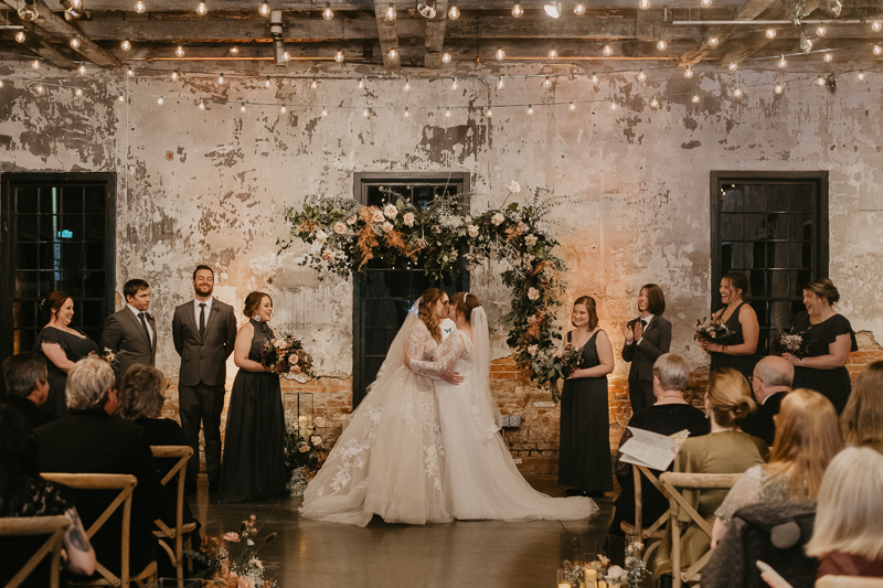 Amazing industrial wedding ceremony at the Mt. Washington Mill Dye House in Baltimore, Maryland by Britney Clause Photography