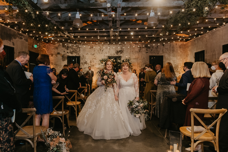 Amazing industrial wedding ceremony at the Mt. Washington Mill Dye House in Baltimore, Maryland by Britney Clause Photography