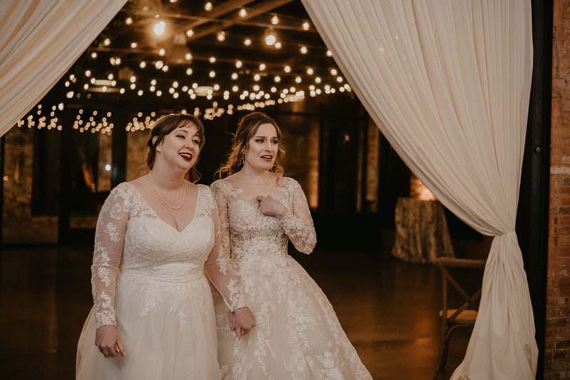 Stunning bride and bride wedding portraits at the Mt. Washington Mill Dye House in Baltimore, Maryland by Britney Clause Photography