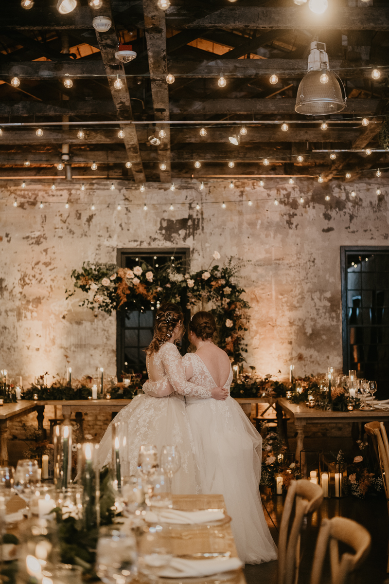 Stunning bride and bride wedding portraits at the Mt. Washington Mill Dye House in Baltimore, Maryland by Britney Clause Photography