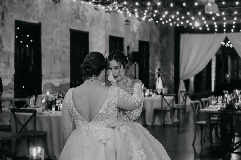 Stunning bride and bride wedding portraits at the Mt. Washington Mill Dye House in Baltimore, Maryland by Britney Clause Photography