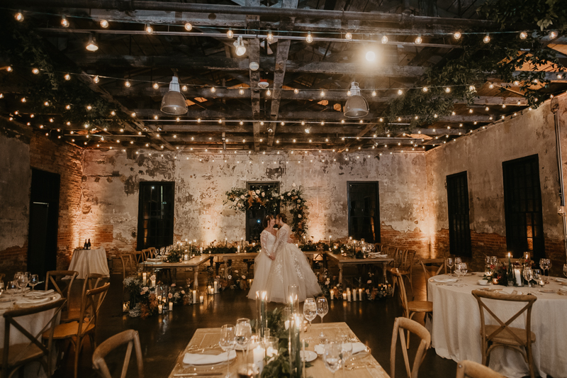 Stunning bride and bride wedding portraits at the Mt. Washington Mill Dye House in Baltimore, Maryland by Britney Clause Photography