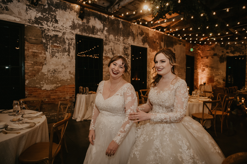 Stunning bride and bride wedding portraits at the Mt. Washington Mill Dye House in Baltimore, Maryland by Britney Clause Photography