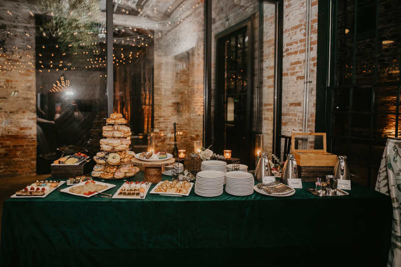 Tasty wedding food by Linwoods Catering at the Mt. Washington Mill Dye House in Baltimore, Maryland by Britney Clause Photography