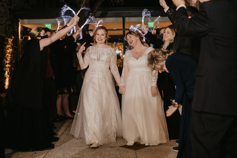 A unique fairy light wedding couple send-off at the Mt. Washington Mill Dye House in Baltimore, Maryland by Britney Clause Photography