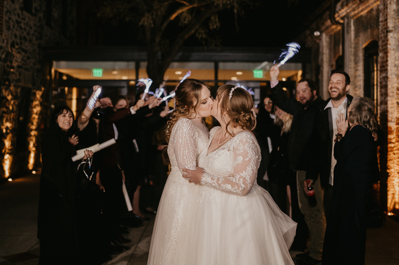 A unique fairy light wedding couple send-off at the Mt. Washington Mill Dye House in Baltimore, Maryland by Britney Clause Photography