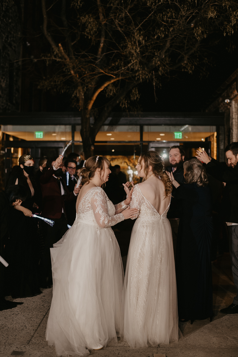 A unique fairy light wedding couple send-off at the Mt. Washington Mill Dye House in Baltimore, Maryland by Britney Clause Photography