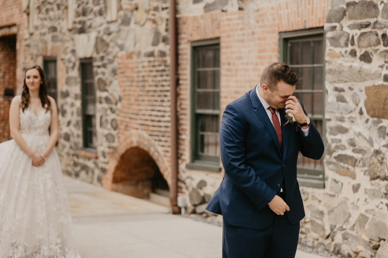 Stunning bride and groom wedding portraits at the Mt. Washington Mill Dye House in Baltimore, Maryland by Britney Clause Photography