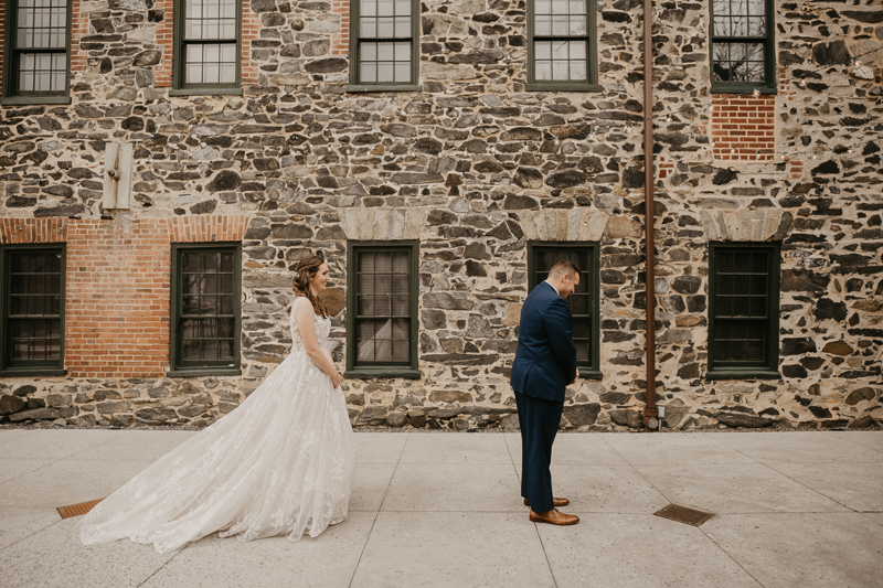 Stunning bride and groom wedding portraits at the Mt. Washington Mill Dye House in Baltimore, Maryland by Britney Clause Photography