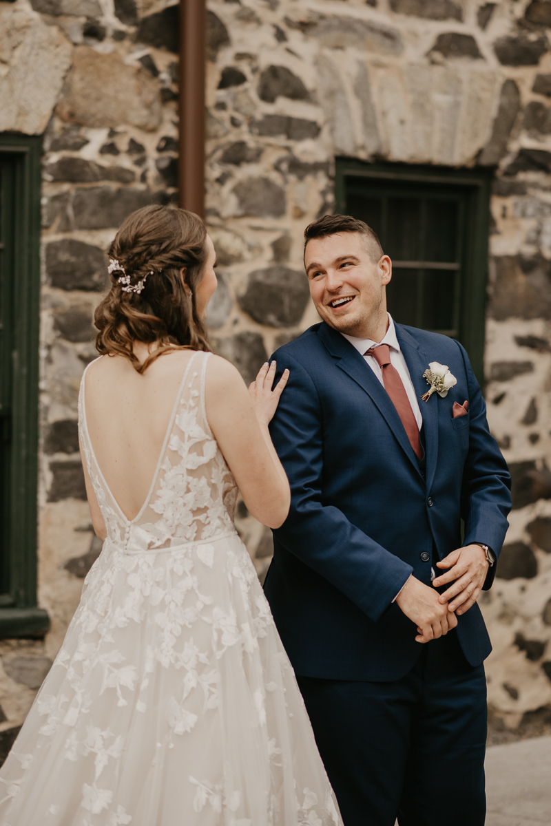 Stunning bride and groom wedding portraits at the Mt. Washington Mill Dye House in Baltimore, Maryland by Britney Clause Photography