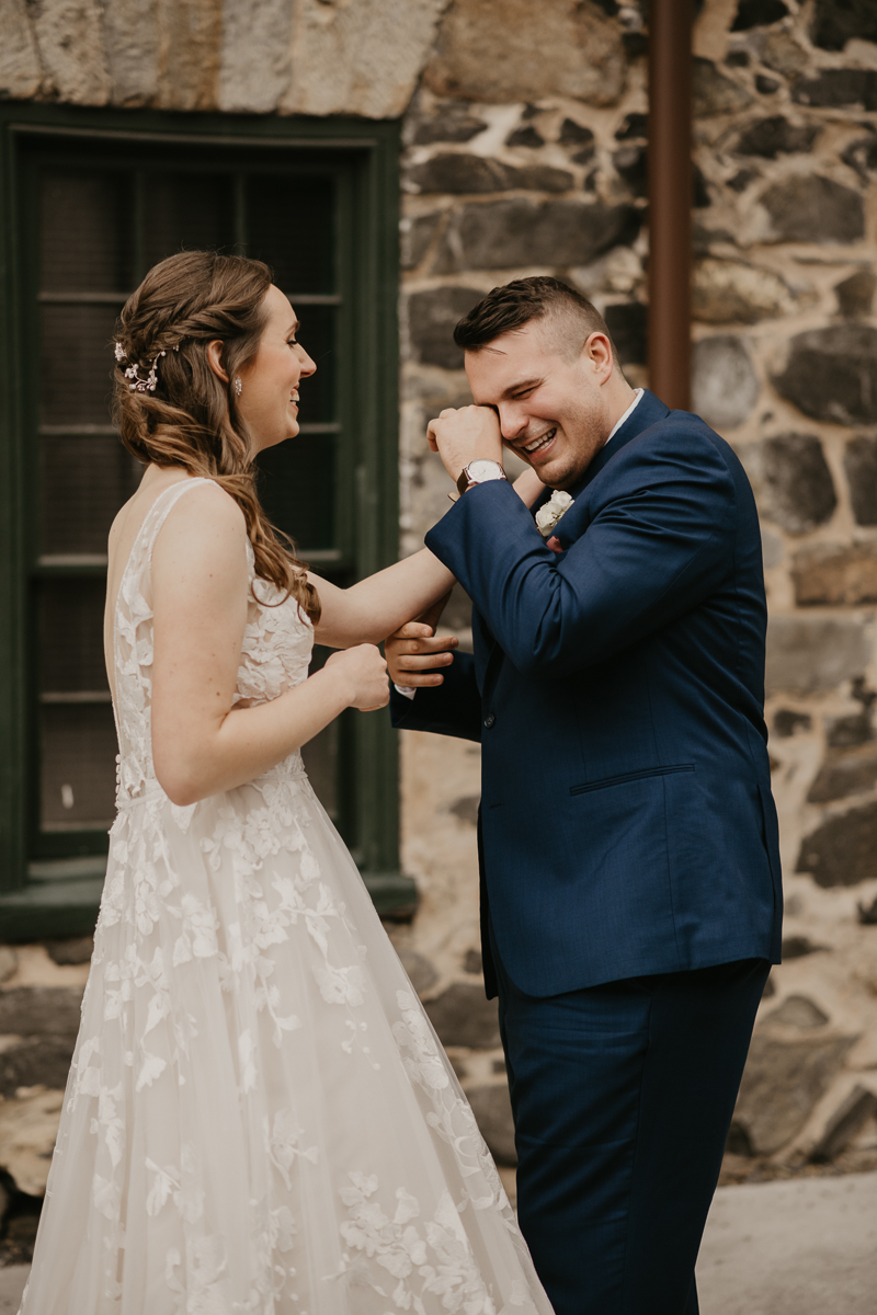 Stunning bride and groom wedding portraits at the Mt. Washington Mill Dye House in Baltimore, Maryland by Britney Clause Photography
